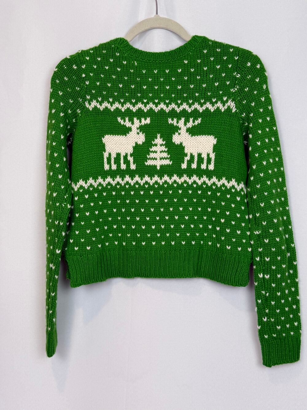 NWT Abercrombie Fitch Holiday Reindeer Sweater XS Green Alpaca Blend